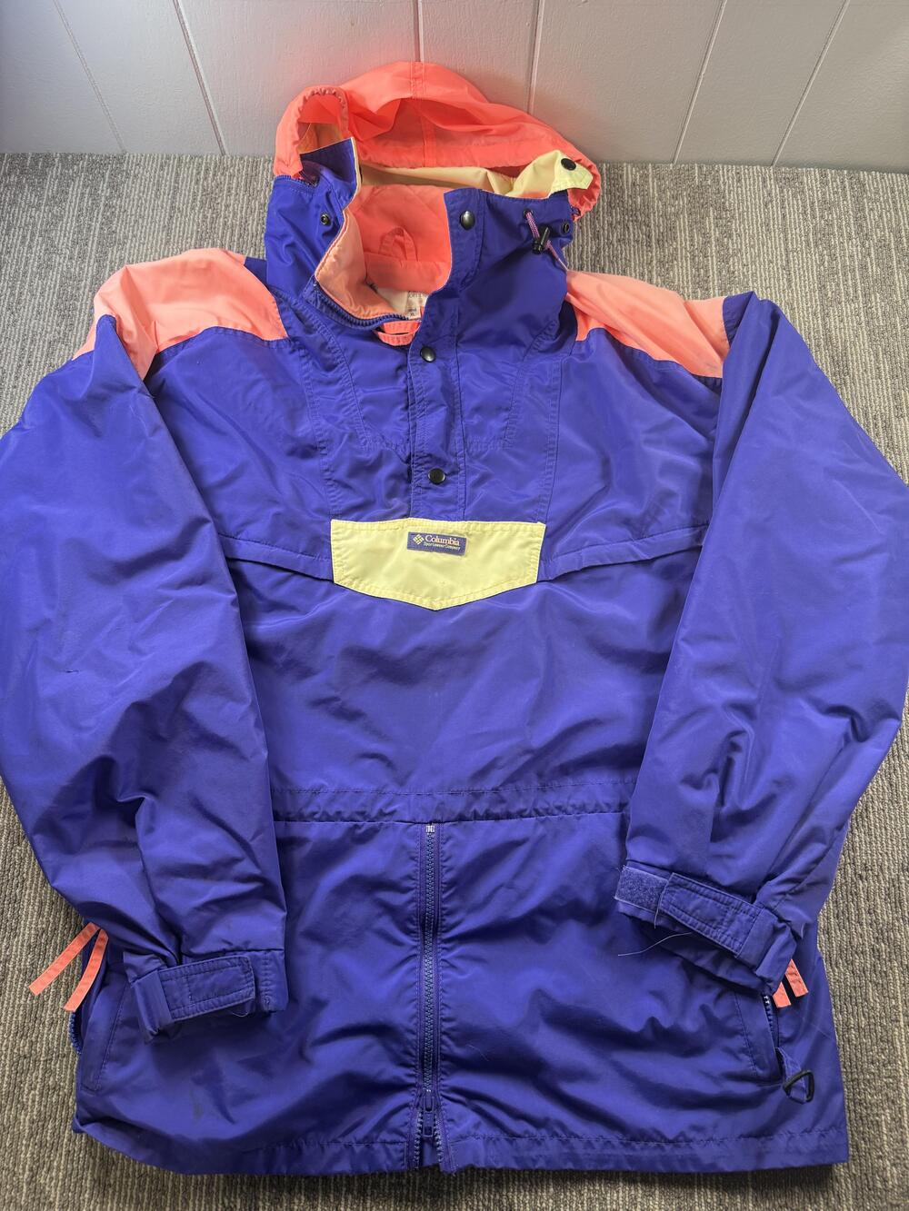 Vintage Columbia Jacket Mens XL Purple Hooded‎ Ski Anorak Radial Sleeve 90s